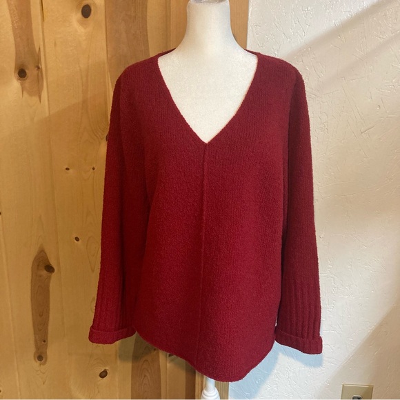 Eileen Fisher Sweaters - Eileen Fisher Rich Red Wool Blend V-Neck Sweater XL minor spots at cuff